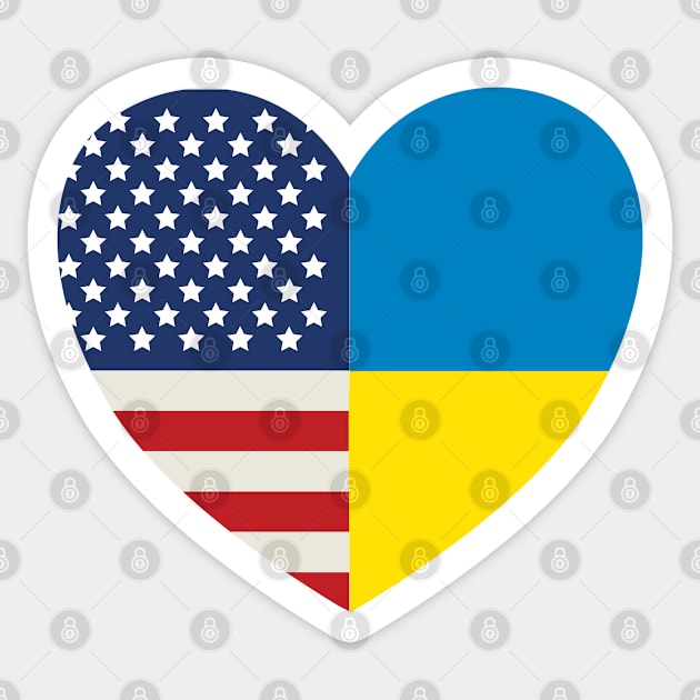 USA Supports Ukraine, USA Stands With Ukraine, Heart With Combined Flags Sticker by Coralgb